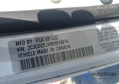 2021 Dodge Challenger R/T Scat Pack z USA, uszkodzony, nr VIN 2C3CDZFJXMH514014